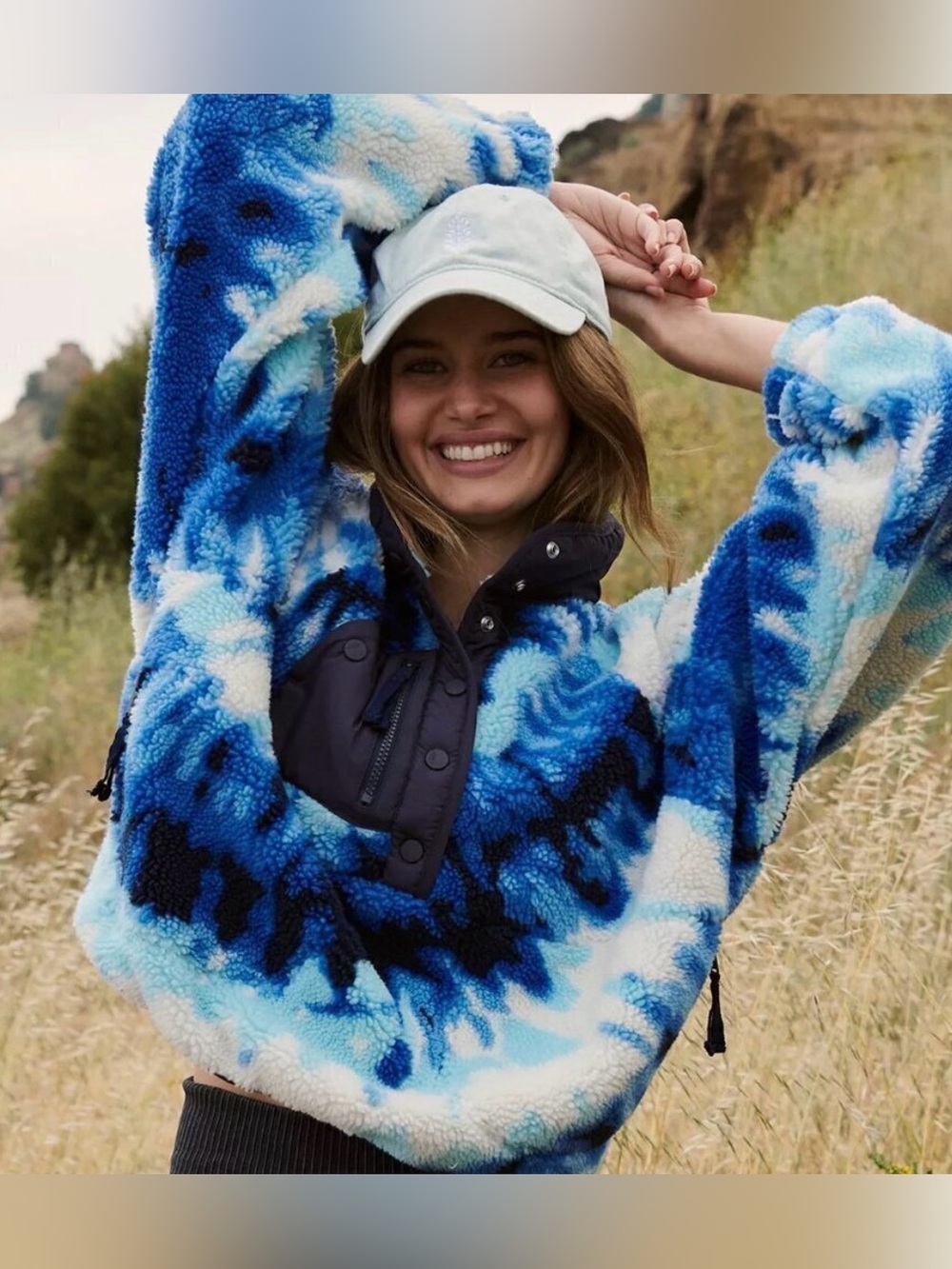 Free People Movement Rocky Ridge Fleece Pullover Jacket Ocean Tye Dye NWT S XS